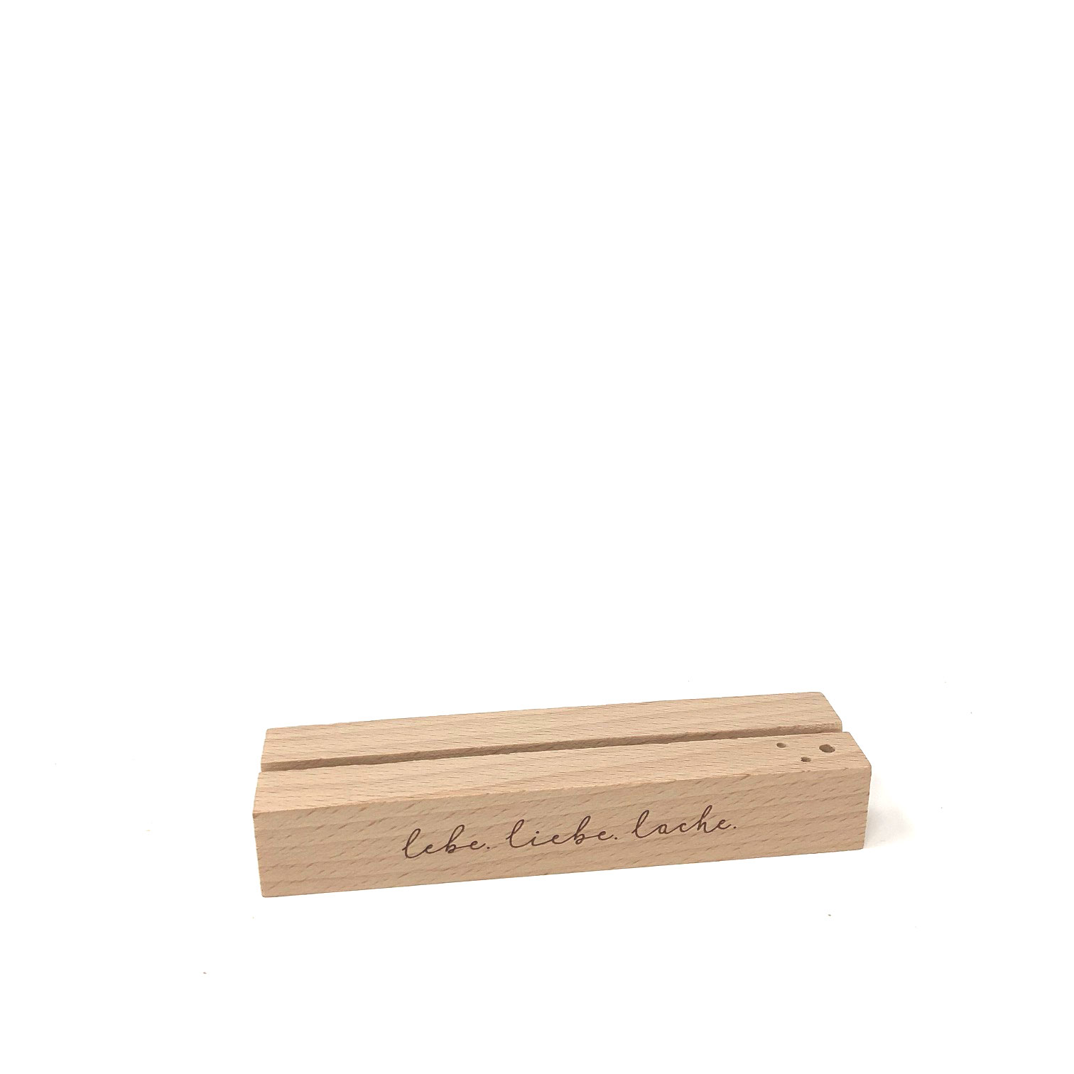 Kartenständer und Trockenblumenständer " lebe liebe lache" 12 cm aus Buchenholz Kartenständer und Trockenblumenständer " lebe liebe lache" 12 cm aus Buchenholz