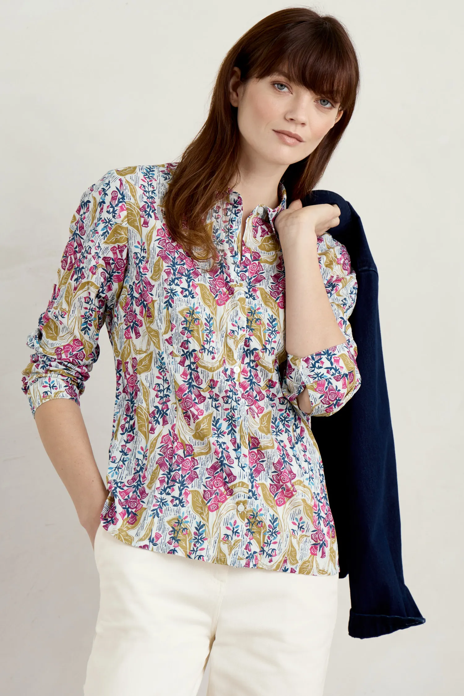 SEASALT Larissa Bluse Organic Cotton Shirt, Muster: Lino Foxglove Chalk