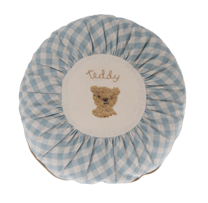 Maileg Kissen, rund klein - Teddy, kariert, D. ca. 26 cm , blau