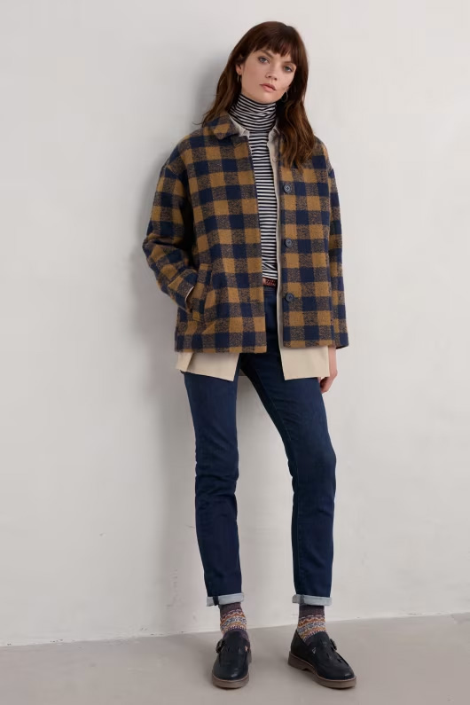 SEASALT CORNWALL Jacke Beamwind Bold Check Wool Blend Coat