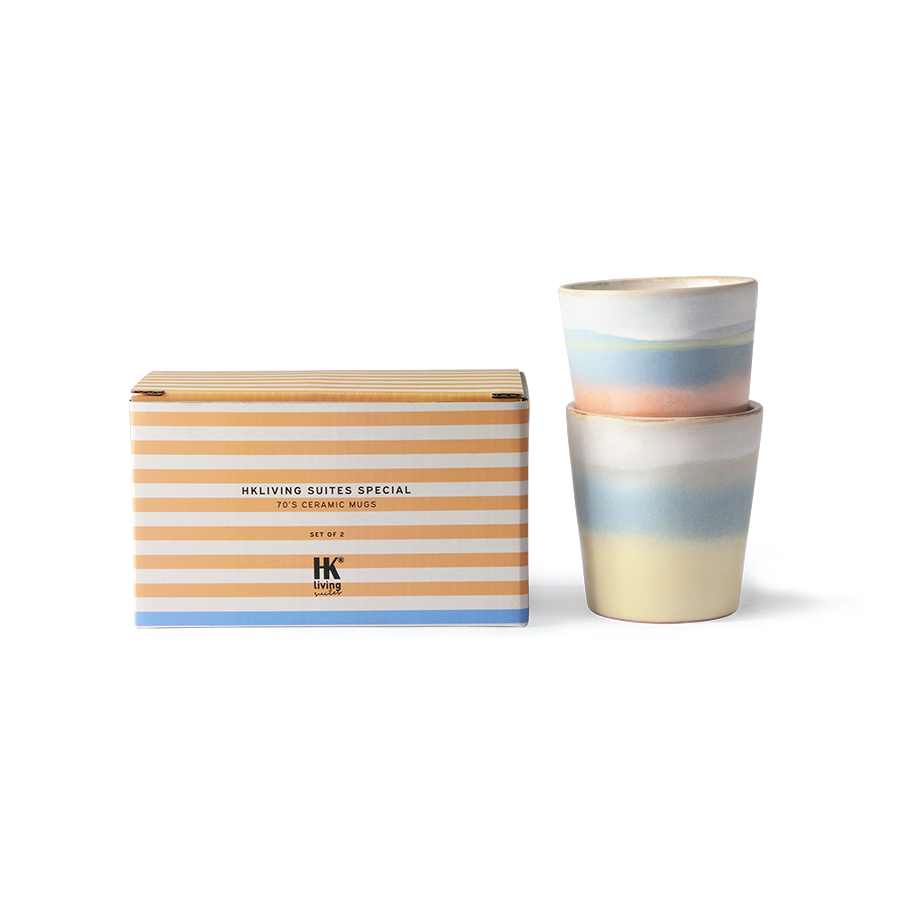 HKliving 70's Kaffee Becher Special, horizon 2er set Siebziger Jahre Geschirr, Keramik HKliving 70's Kaffee Becher Special, horizon 2er set Siebziger Jahre Geschirr, Keramik