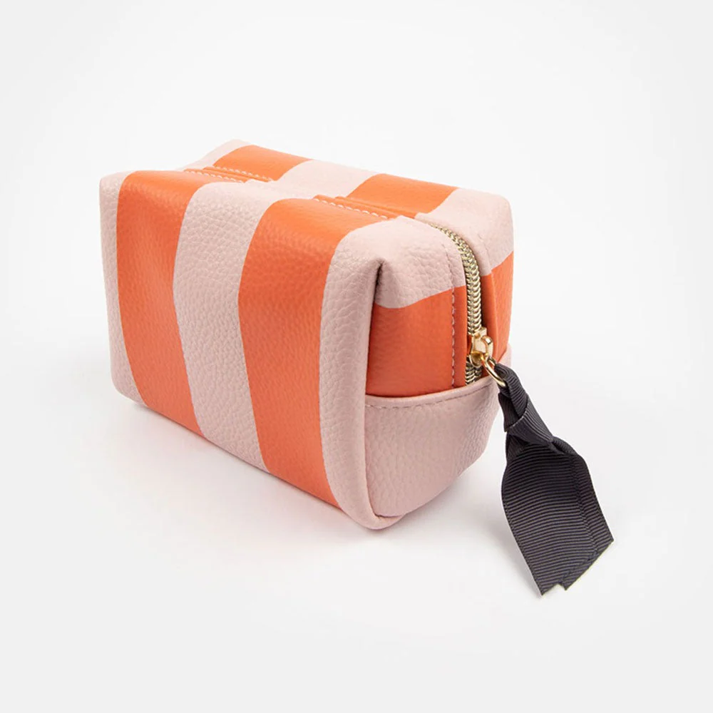 Caroline Gardner Mini Cube Cosmetic Bag Pink/Orange Stripe, Kosmetiktasche klein  