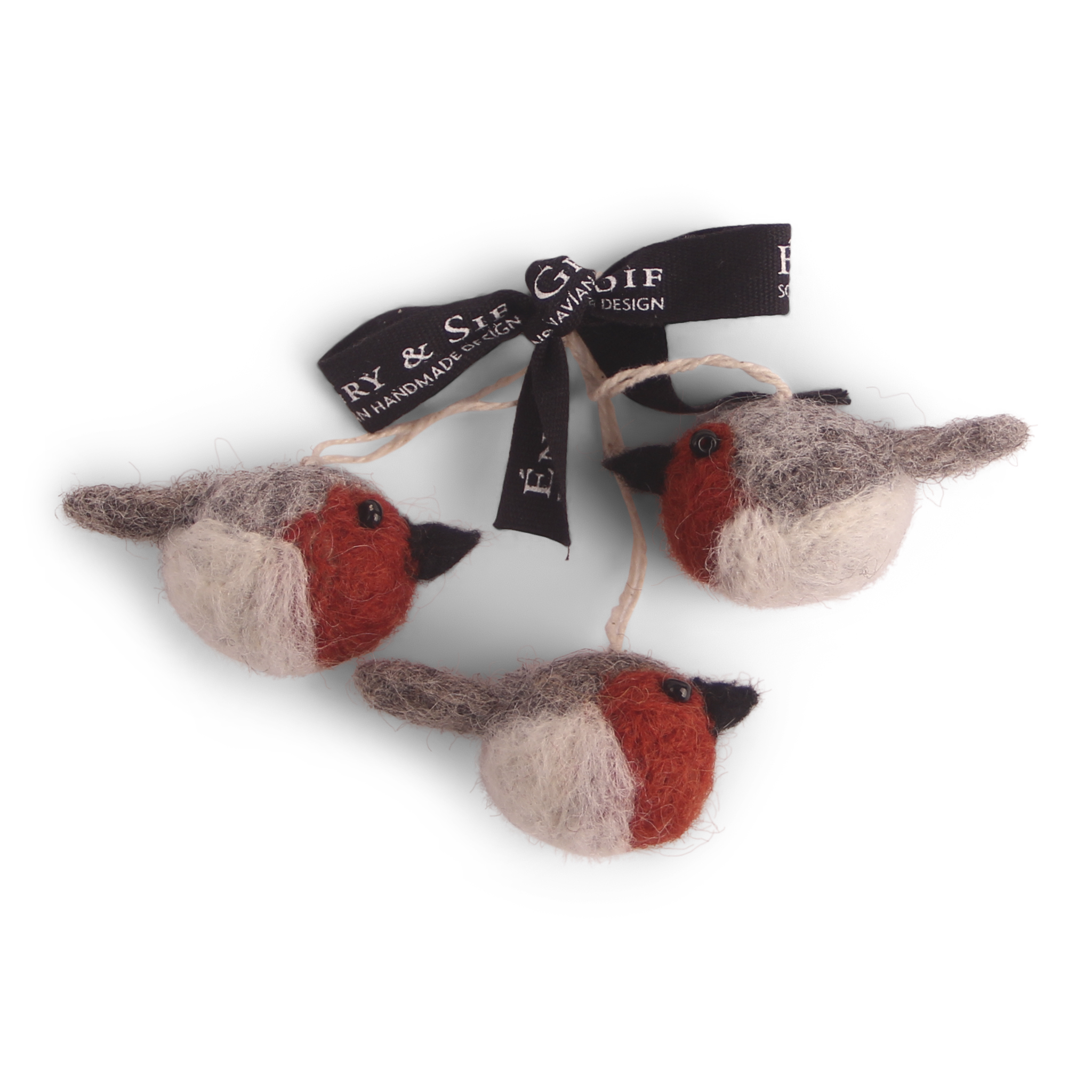 Gry & Sif Runde Mini Vögel 3er Set aus Filz zum Hängen, Rotkehlchen, rot-grau, Mini Round Rusty Red Birds - Set of 3