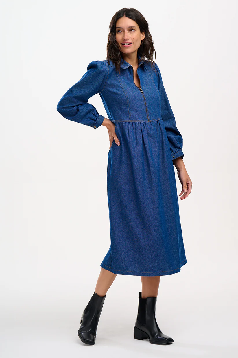 KIRSTY MIDI SMOCK DRESS  MID-BLUE DENIM von sugarhill BRIGHTON  