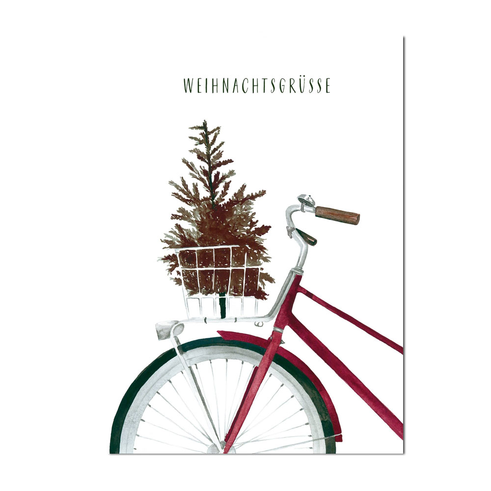 Leo la Douce Postkarte WEIHNACHTSGRÜSSE Fahrrad