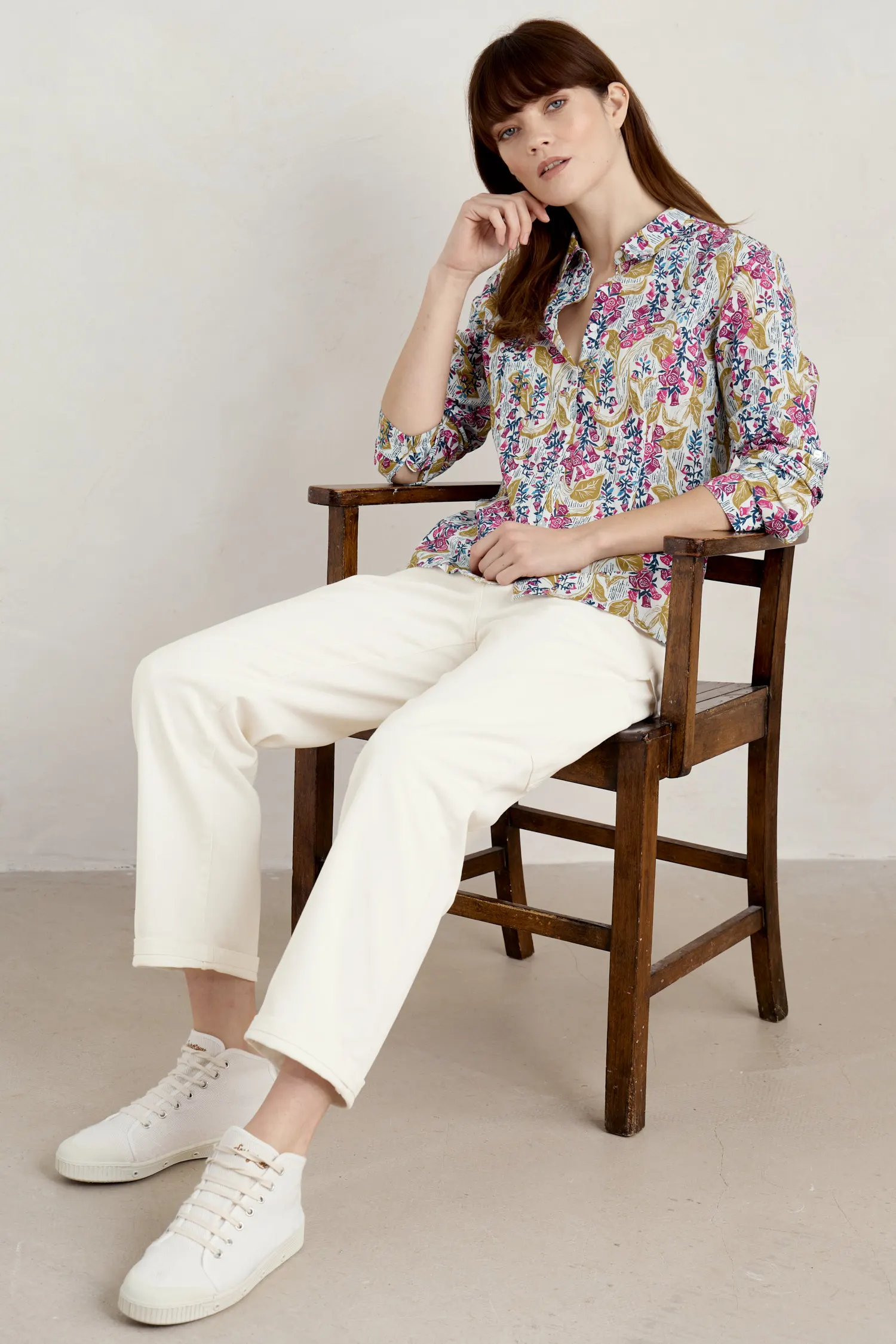 SEASALT Larissa Bluse Organic Cotton Shirt, Muster: Lino Foxglove Chalk