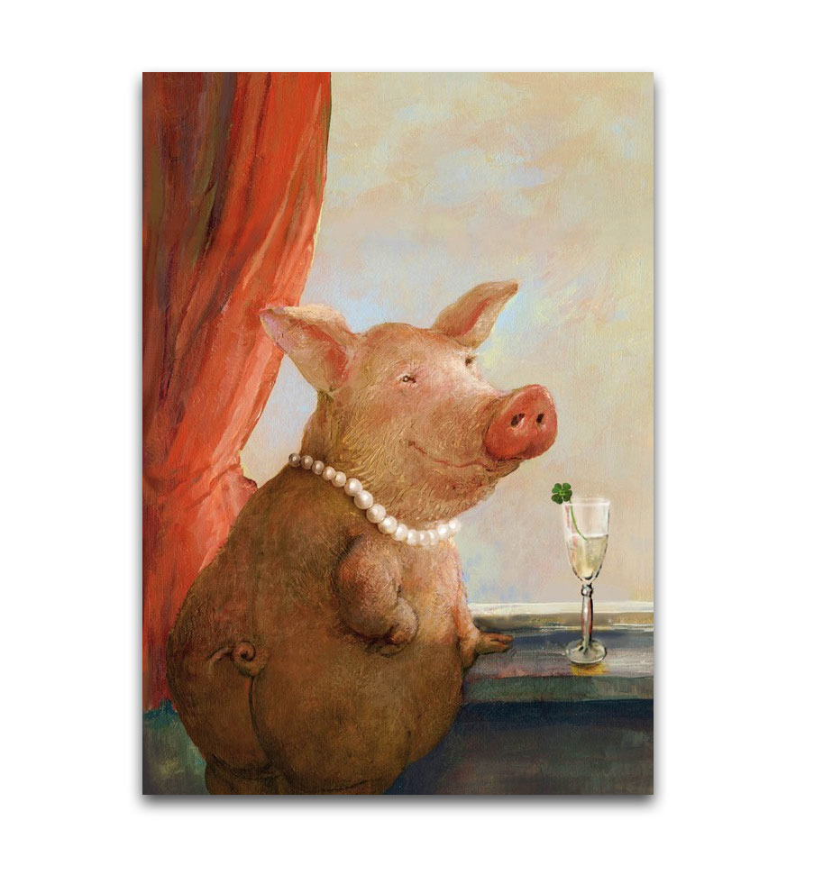 Inkognito Postkarte Dorfschönheit, Schwein, Neujahr, Silvester , von Rudi Hurzlmeier 