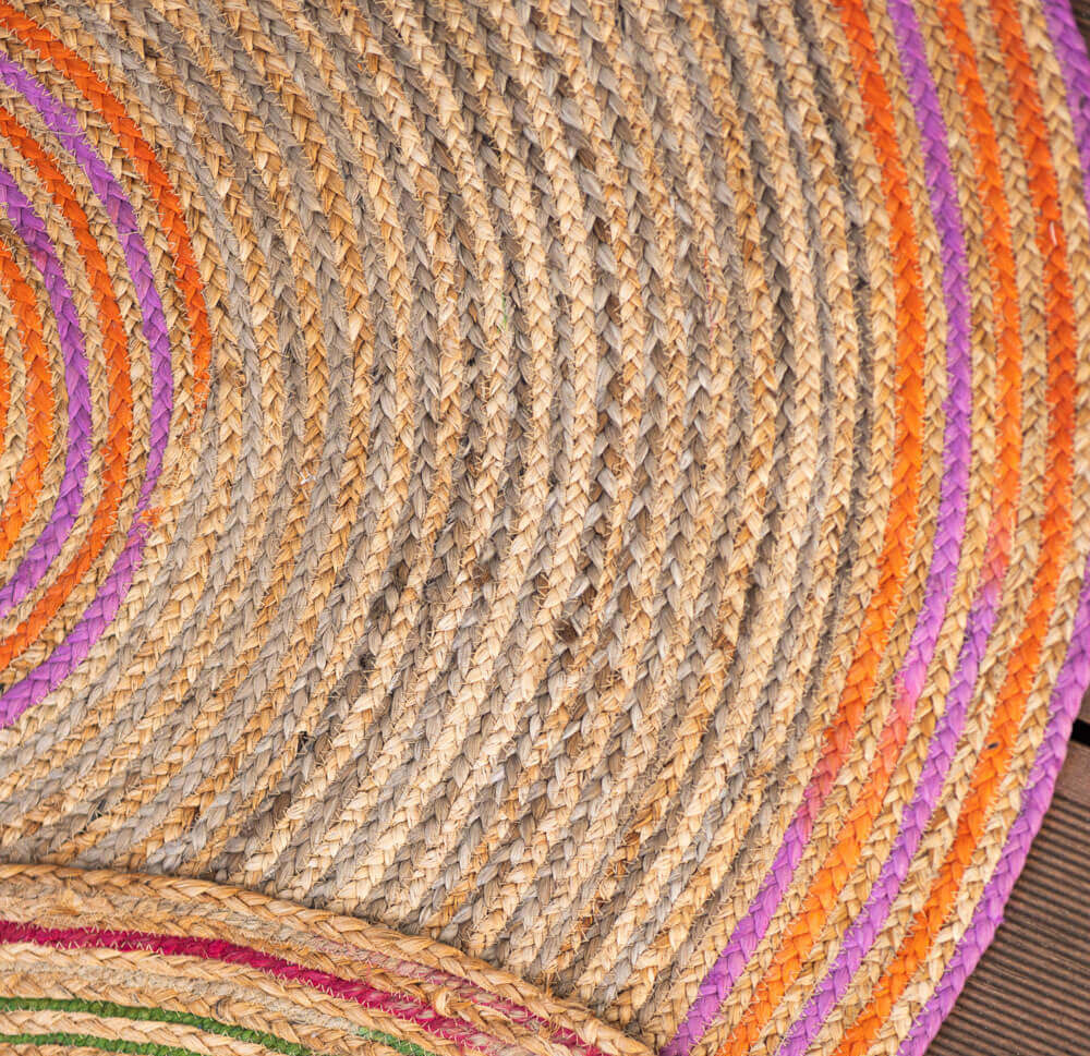 Teppich BOHO CHIC, rund, D. ca. 120 cm, Jute, Natur-Orange-Pink
