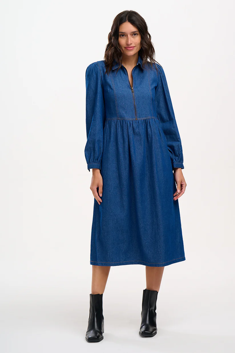 KIRSTY MIDI SMOCK DRESS  MID-BLUE DENIM von sugarhill BRIGHTON  