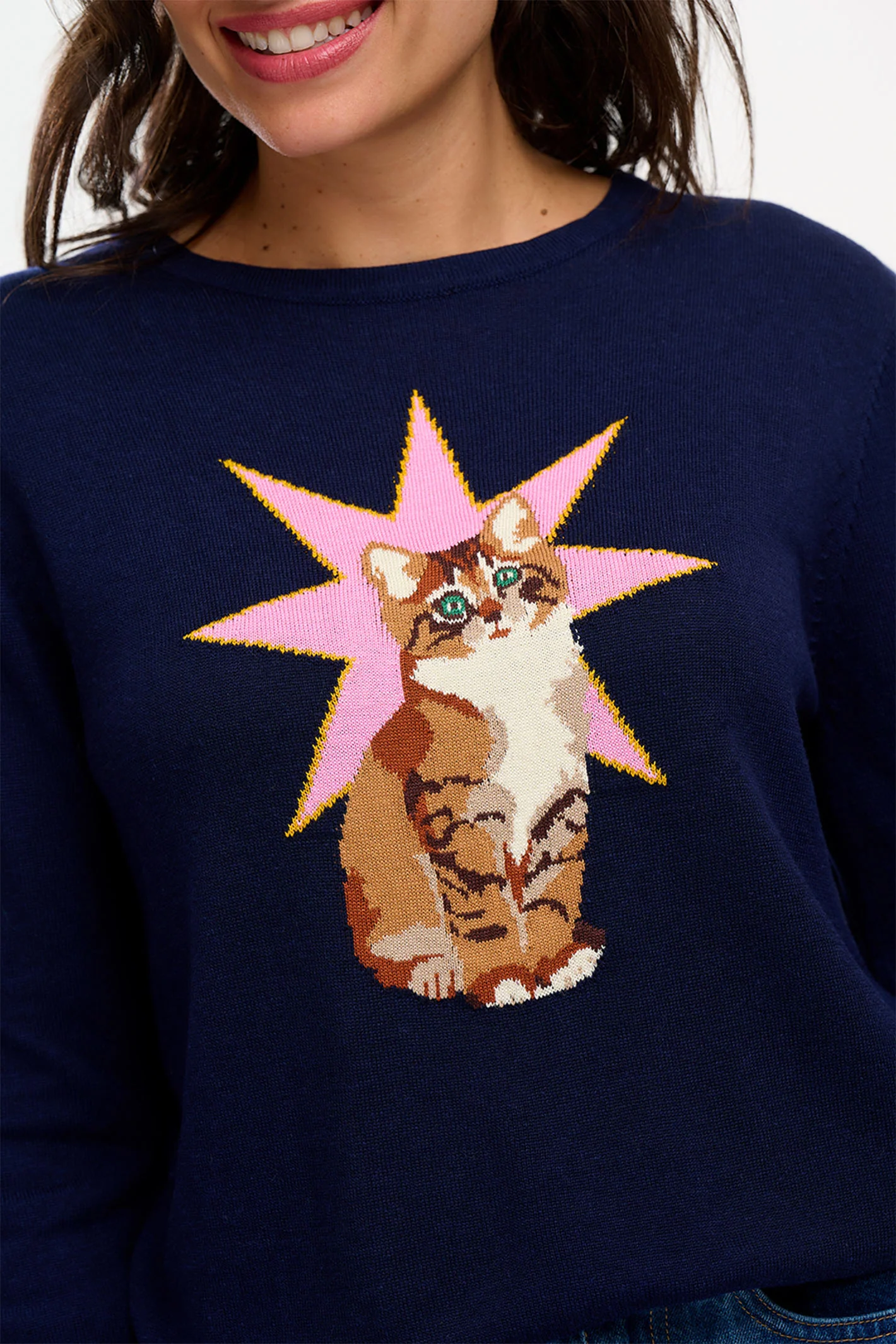 Pullover Rita Navy Star Cat Knitted Jumper von sugarhill BRIGHTON , Pullover mit Katze 