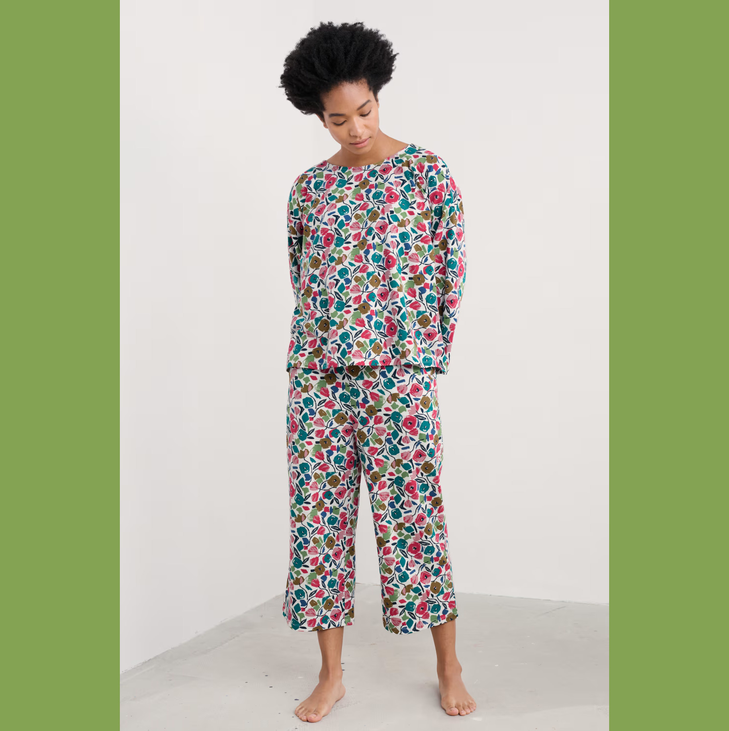 SEASALT CORNWALL PYJAMA Tree Shadow Jersey , Zennor Blooms Mix