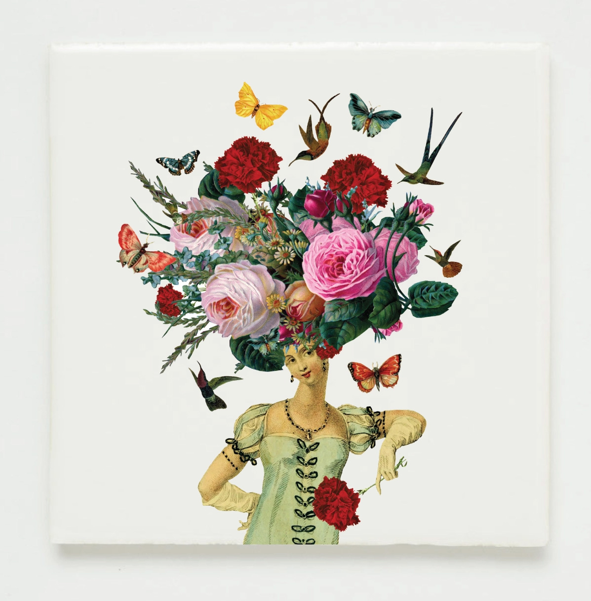 Collage-Wandfliese mit Blumenmuster von Lylies, ca.  13 x 13 cm