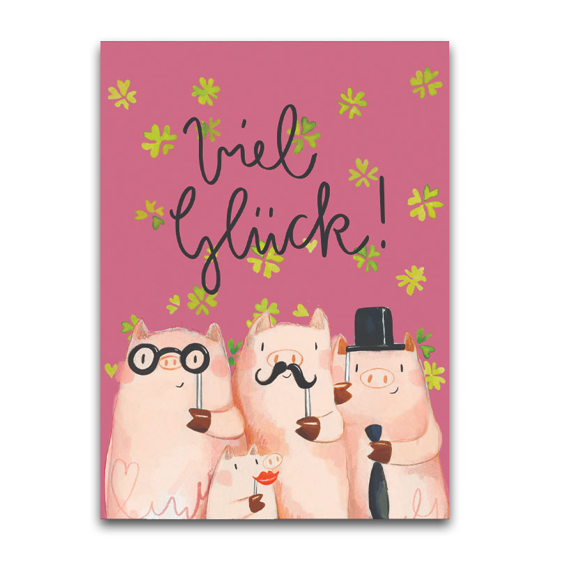 Postkarte "Viel Glück" von Tabea Güttner, Schweine