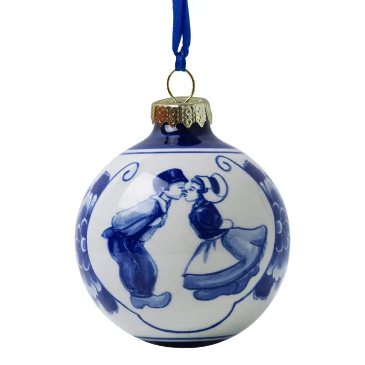 Delfter Weihnachtskugel "Delft Blue Kiss" , D. ca. 6 cm, Keramik, Holland  Kissing Couple