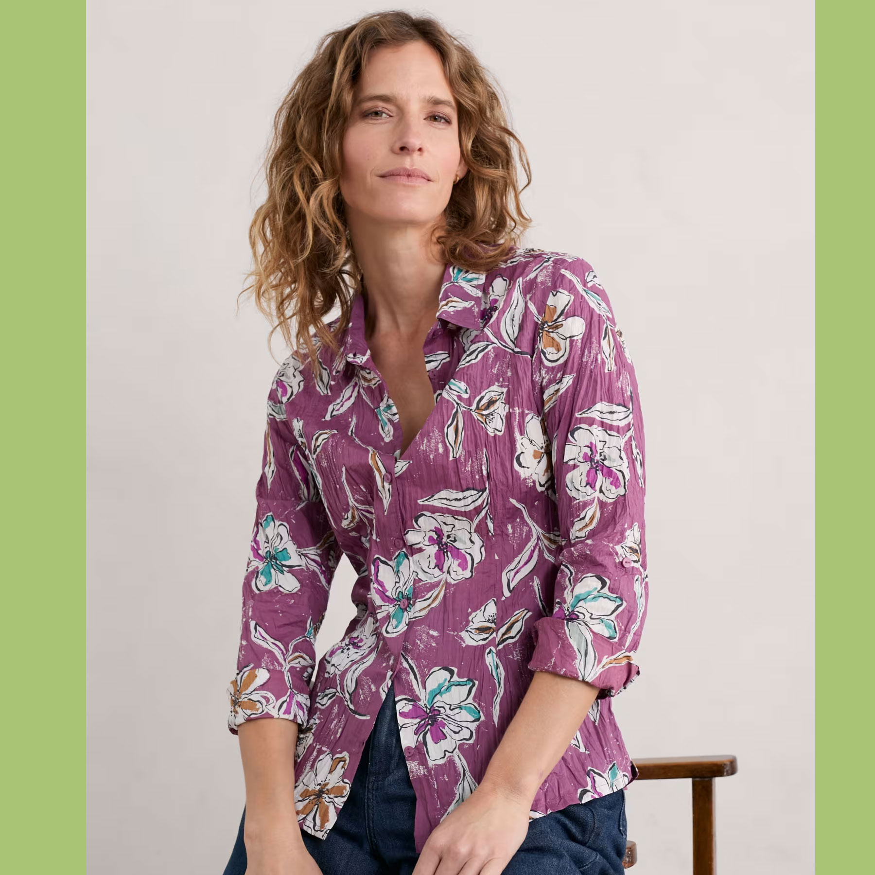 SEASALT Larissa Bluse Organic Cotton Shirt, Muster: Linework Floral Heather
