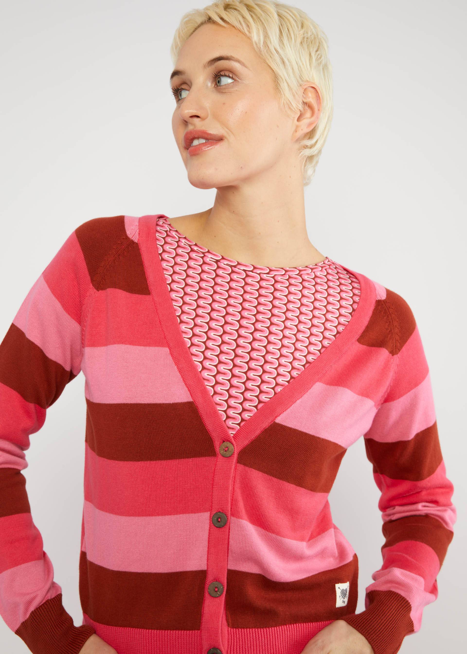 Blutsgeschwister Cardigan Bright Side of Life, Strickjacke, Muster: red flirty stripes