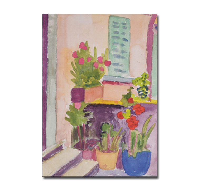 Doppelkarte Hauseingang mit Blumen von Hermann Hesse