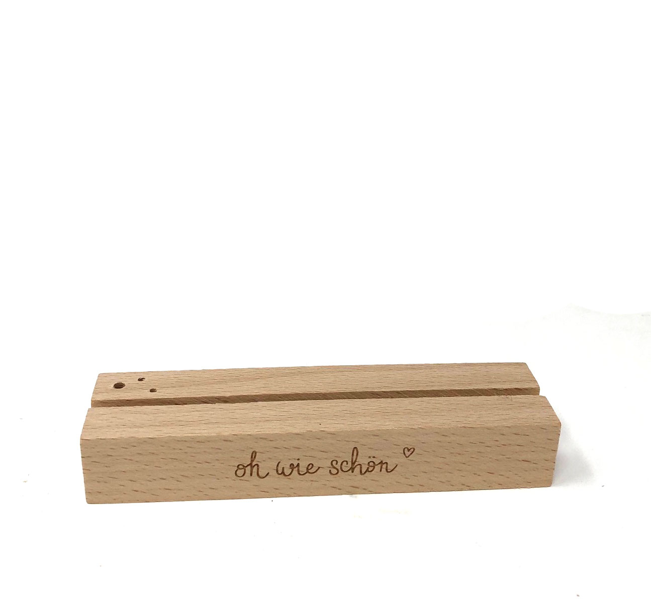 Kartenständer und Trockenblumenständer "oh wie schön " 12 cm aus Buchenholz Kartenständer und Trockenblumenständer "oh wie schön " 12 cm aus Buchenholz