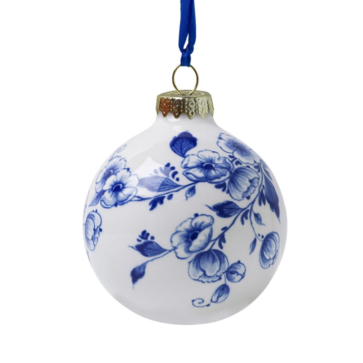 Delfter Weihnachtskugel "Große Blumen" , D. ca. 6 cm, Keramik, Holland  