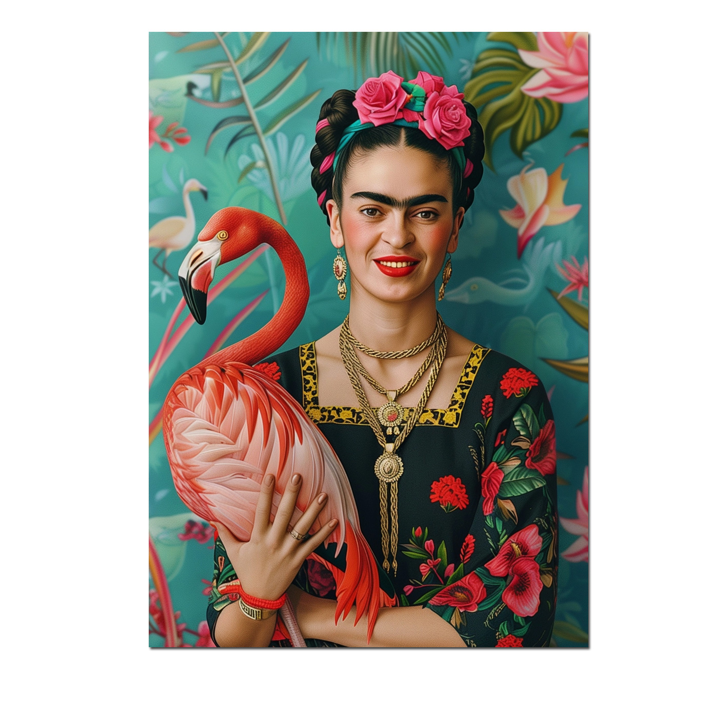 Mexico Postkarte " Mexican Woman with Flamingo" 