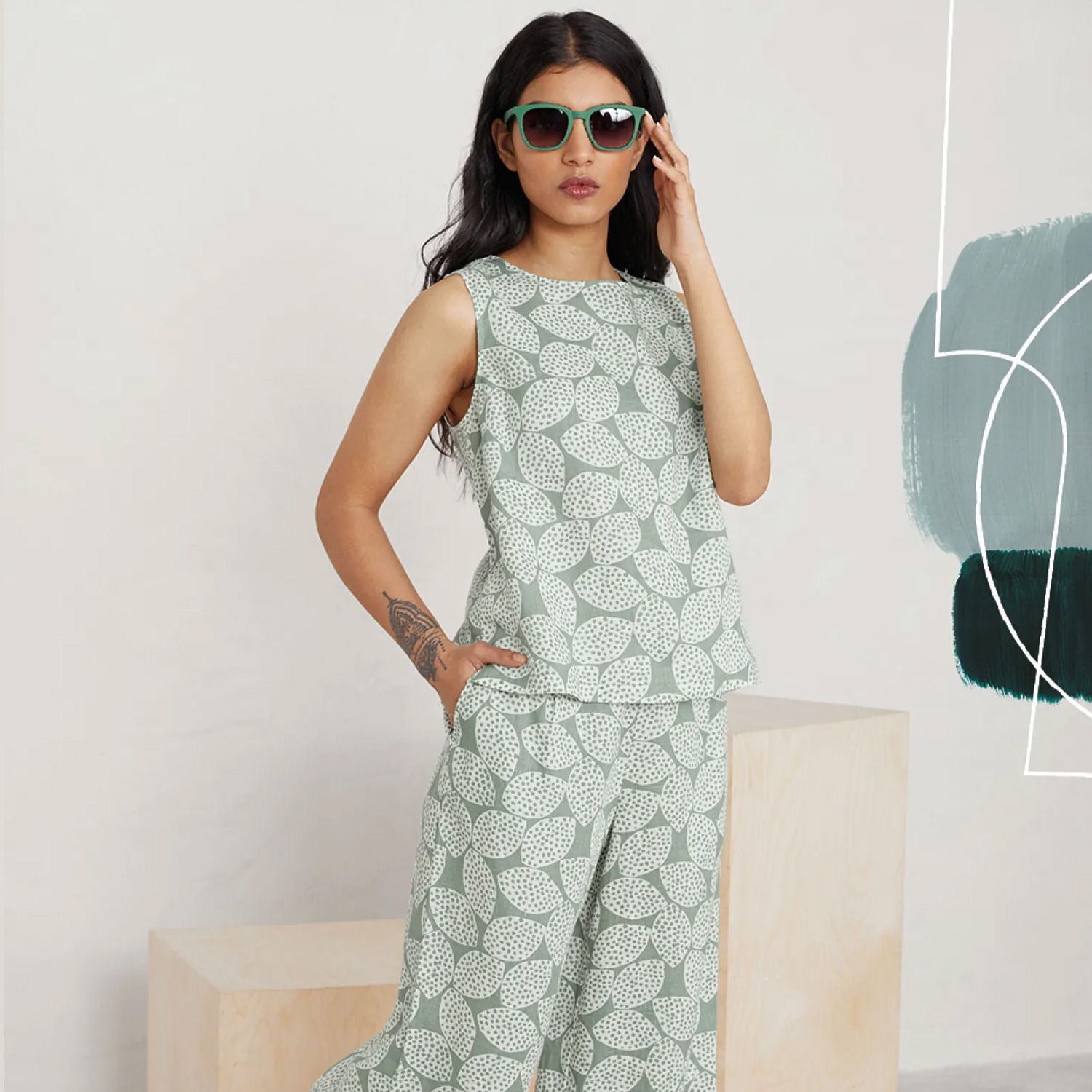 SEASALT Colour Study Top, Muster: Lemon Stamp Greenware, Zitronen SEASALT Colour Study Top, Muster: Lemon Stamp Greenware, Zitronen