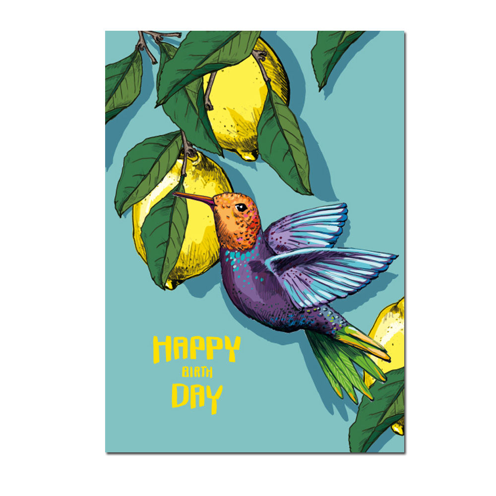 Postkarte YONI Happy Birthday von illi, Kolibri & Zitronen