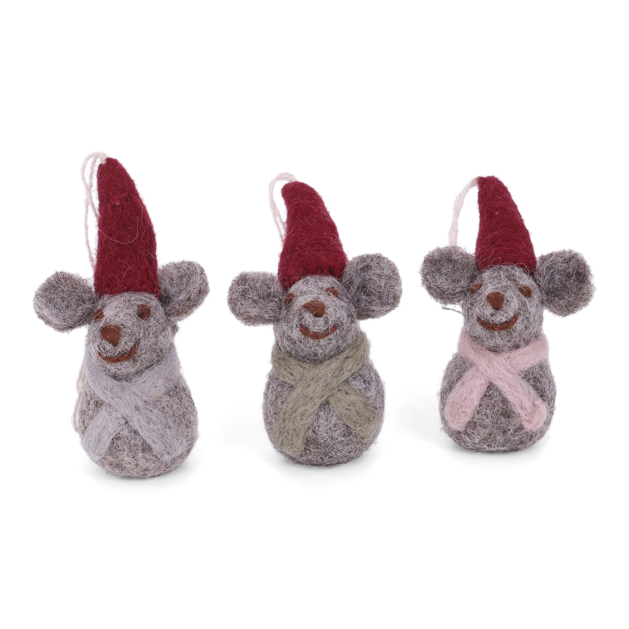 Gry & Sif Kleine Weihnachtsmäuse im 3er Set aus Filz zum Hängen, Shrew Mouse Babies - Set of 3