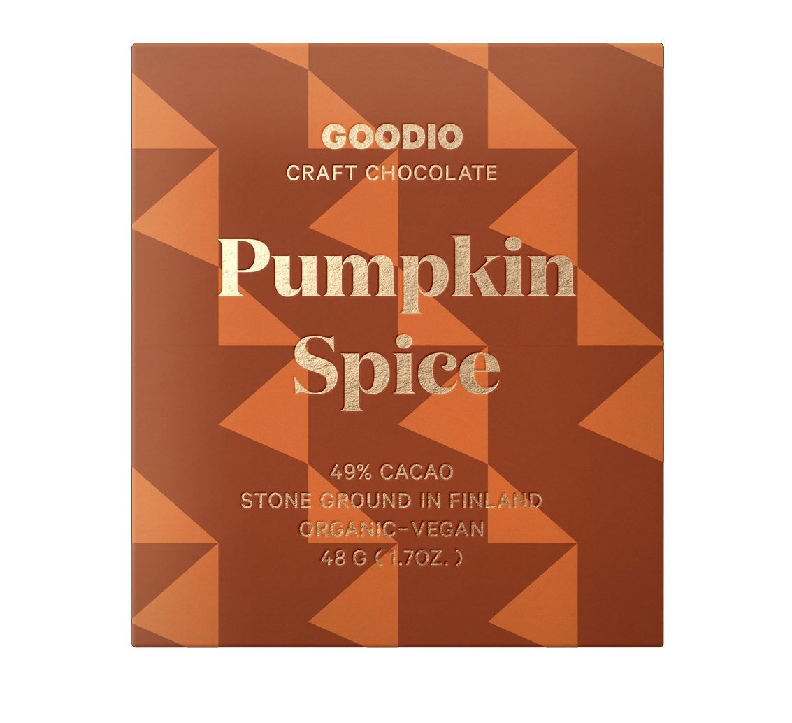 GOODIO Schokolade PUMPKIN SPICE, 49% Schokolade(BIO) VEGAN aus Finnland, 48 g  