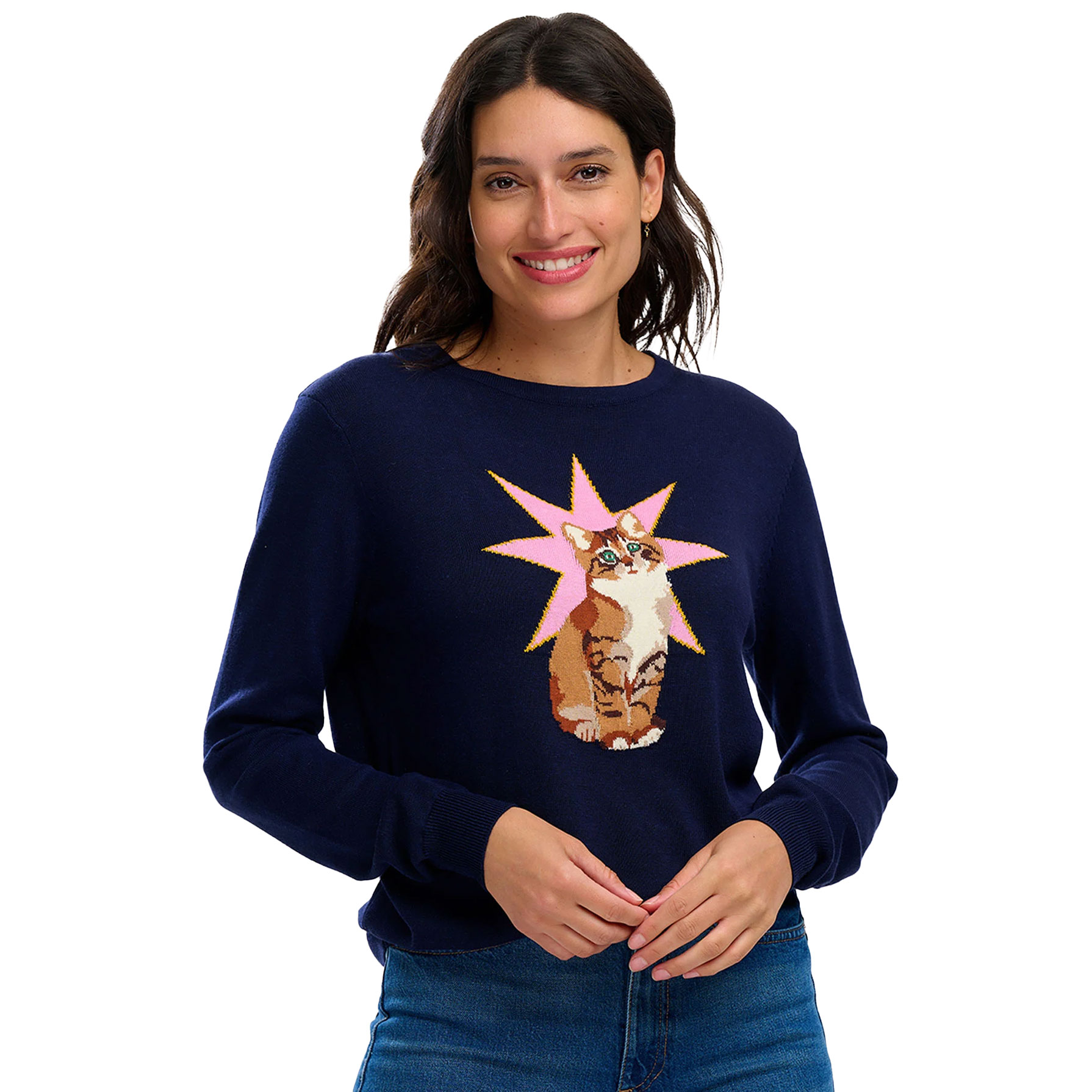 Pullover Rita Navy Star Cat Knitted Jumper von sugarhill BRIGHTON , Pullover mit Katze 