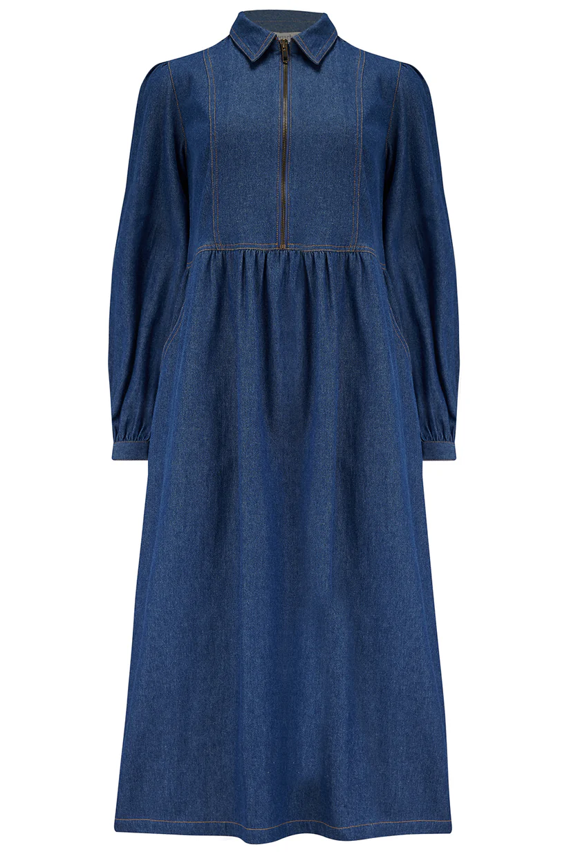 KIRSTY MIDI SMOCK DRESS  MID-BLUE DENIM von sugarhill BRIGHTON  