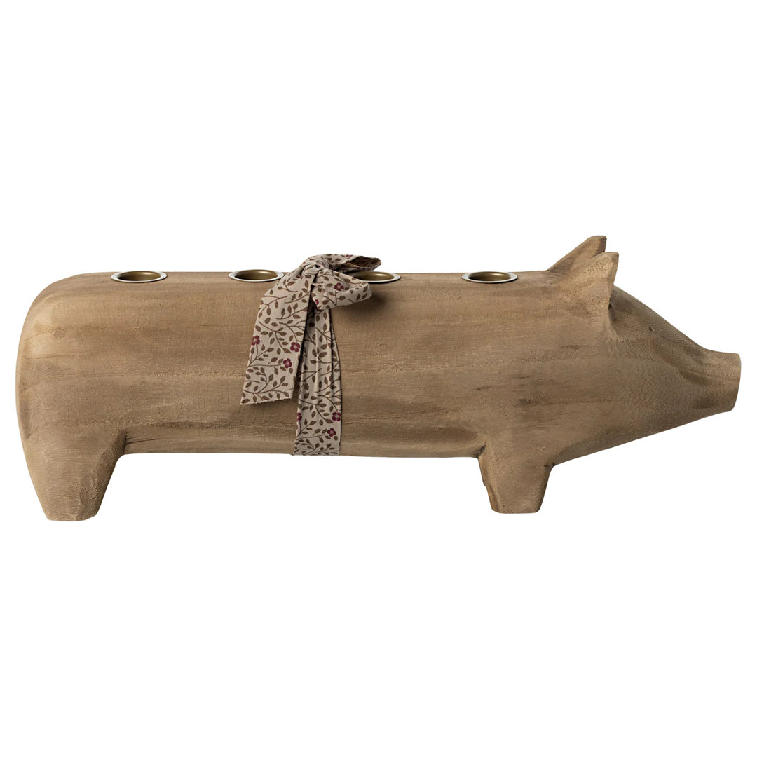 Maileg Holzschwein Advent natur, Kerzenständer für 4 Kerzen, ca. 11 x 38 cm 