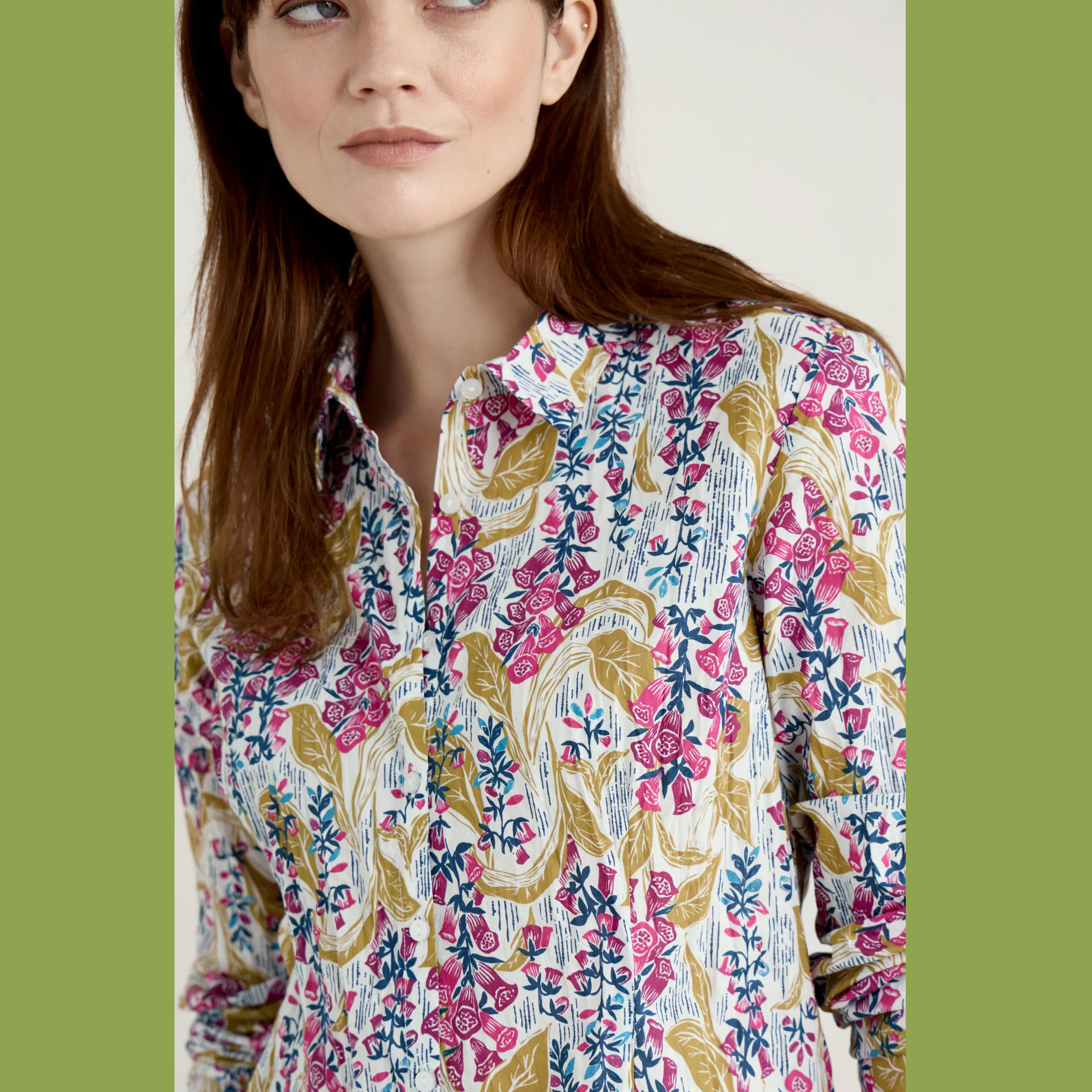 SEASALT Larissa Bluse Organic Cotton Shirt, Muster: Lino Foxglove Chalk