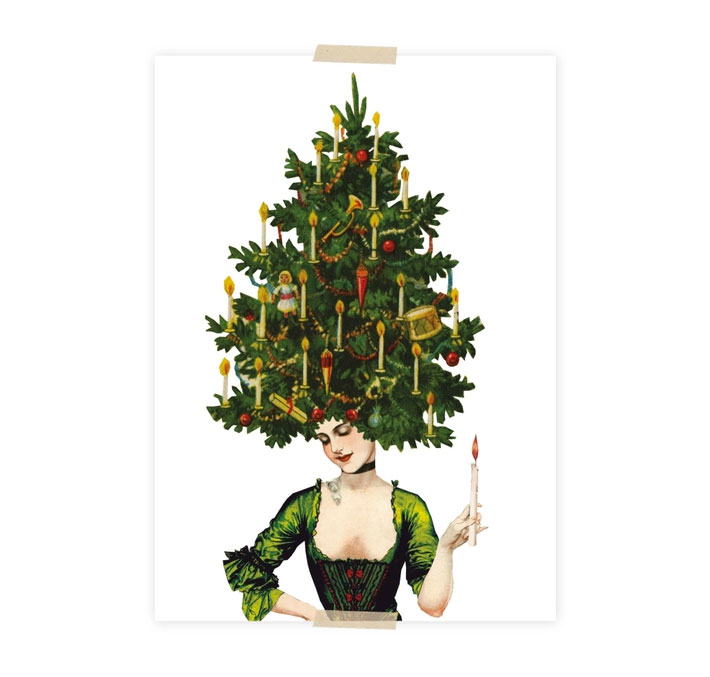 Lylies Postkarte XMAS Collage Dame Weihnachtsbaum von Lylies 